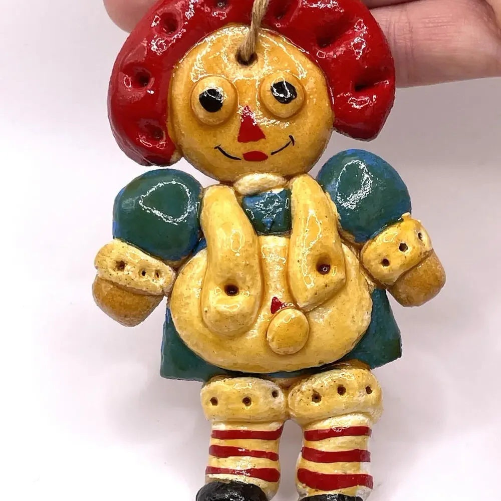 Vintage Raggedy Ann and Andy Salt Dough Christmas Ornaments 4
